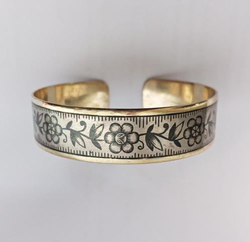 Niello armband verguld zilver 875, Soviet Kaukasus jaren 70, Sieraden, Tassen en Uiterlijk, Armbanden, Gebruikt, Zilver, Zilver