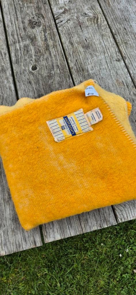 Vintage Wollen Deken - Mosterdgeel 100x130cm, Huis en Inrichting, Woonaccessoires | Plaids en Woondekens, Gebruikt, Ophalen of Verzenden