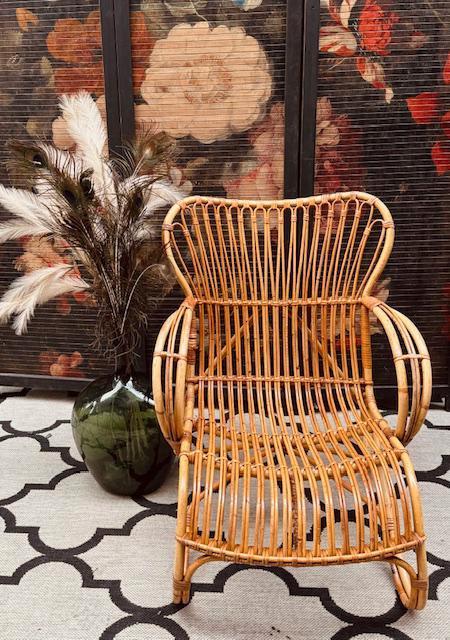 VINTAGE RETRO ROHE BAMBOE ROTAN RIET RATTAN STOEL, Huis en Inrichting, Stoelen, Zo goed als nieuw, Eén, Bruin, Ophalen