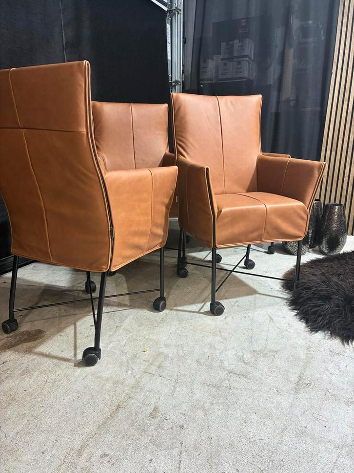 4 Montis Chaplin Stoelen - Rancho Leder, Huis en Inrichting, Stoelen, Zo goed als nieuw, Vier, Bruin, Ophalen