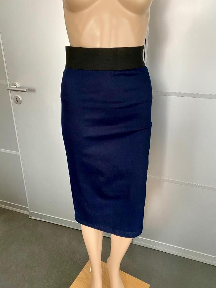 G626 Nieuw: Vanilia mt. 34=XS stretch jeans kokerrok rok, Kleding | Dames, Rokken, Nieuw, Maat 34 (XS) of kleiner, Blauw, Onder de knie