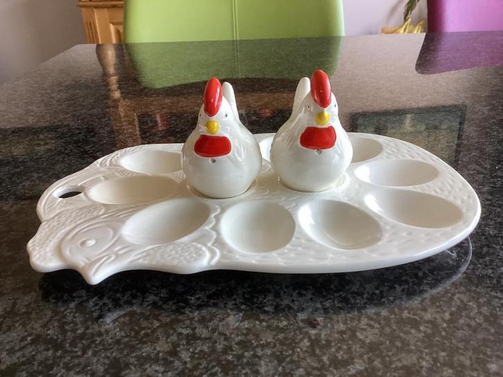 Schaal, gevuld ei, peper, zout, kip, haan, vintage, Antiek en Kunst, Antiek | Schalen, Ophalen