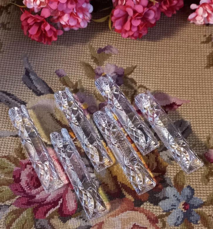 Set van 6 brocante glazen messenleggers, geslepen glas, Antiek en Kunst, Curiosa en Brocante, Ophalen of Verzenden