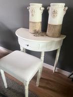 Wit houten brocante tafeltje met lade en een bankje, Huis en Inrichting, Tafels | Sidetables, Ophalen, 50 tot 100 cm, Zo goed als nieuw