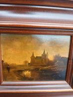 Kasteel Schilderij - Olieverf paneel eind 19 e eeuw., Antiek en Kunst, Ophalen of Verzenden