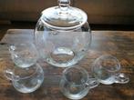 Gegraveerd brocante bowl/punch set met 4 glazen, Antiek en Kunst, Antiek | Glas en Kristal, Ophalen