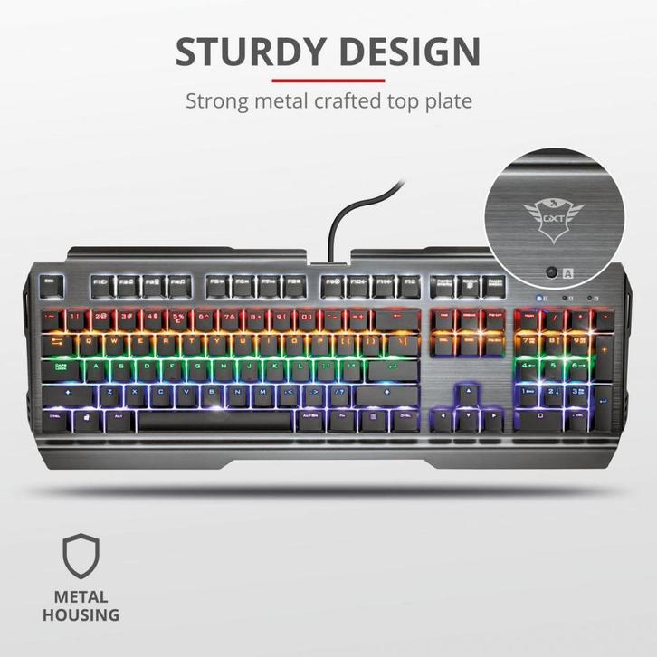 Trust GXT877 Scarr - Gaming Toetsenbord - Mechanisch, Computers en Software, Toetsenborden, Zo goed als nieuw, Qwerty, Bedraad