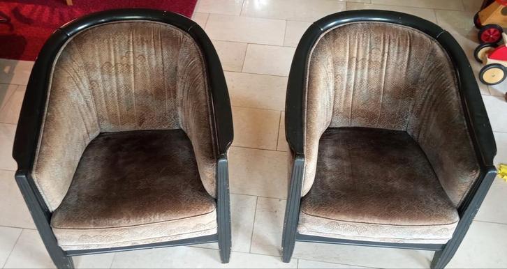 Twee klassieke club fauteuils, Art deco / Jugendsti l stijl, Huis en Inrichting, Stoelen, Gebruikt, Twee, Hout, Zwart, Ophalen