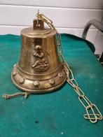 bel groot antiek messing met afbeelding, Antiek en Kunst, Antiek | Koper en Brons, Ophalen of Verzenden