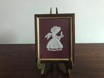 Houten lijstje handwerk engel engeltje achter glas, Antiek en Kunst, Ophalen of Verzenden