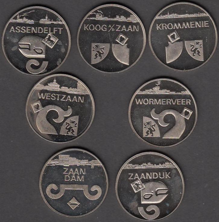 Nederland Penningen set (7) Zaanstad 25 jaar 1 Zaanse Klop, Postzegels en Munten, Penningen en Medailles, Overige materialen, Nederland