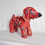 Vintage stoffen hond | Knuffel rood met bloemenprint, Gebruikt, Verzenden, Vintage item, Hond