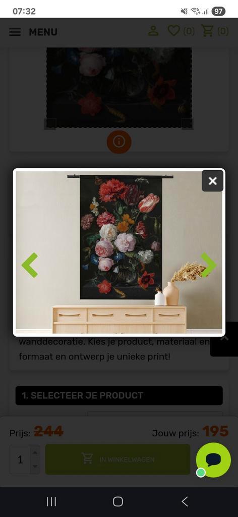 Wandkleed Bloemen Jan Davidsz. de Heem 140x170, Huis en Inrichting, Woonaccessoires | Schilderijen, Tekeningen en Foto's, Ophalen