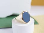14 Karaat Gouden Zegelring met Ovale Blauwe Lagensteen, 20 of groter, Blauw, Heer, Ophalen of Verzenden