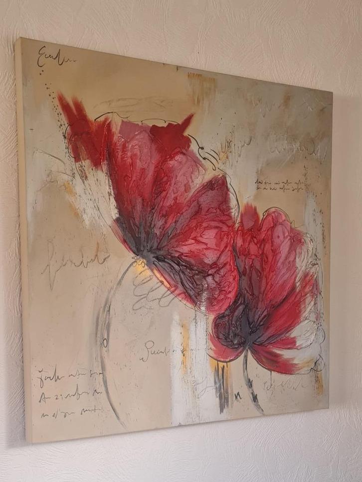 Schilderij klaprozen 100 x 100 cm Cobra Art Company, Antiek en Kunst, Kunst | Schilderijen | Modern, Ophalen