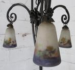 art deco smeedijzeren lamp Muller Luneville kappen 6AD, Antiek en Kunst, Ophalen