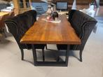 ACTIE Landelijke Eetkamerbank 150 + 2 Stoelen Daisy Zwart (2, Zwart, Nieuw, Ophalen of Verzenden, Stof