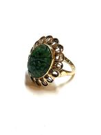 14k rosegouden ring met een gesneden jade, -, -, Ophalen of Verzenden, Zo goed als nieuw