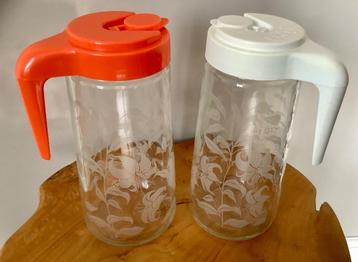 Vintage glazen sapkan Tang 1 oranje/1 wit deksel leliebloem beschikbaar voor biedingen