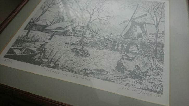 John de Jongh Litho Winter in Holland, Antiek en Kunst, Kunst | Etsen en Gravures, Ophalen of Verzenden