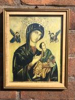 Religieuze icoon Maria met kind in gouden lijst. Antiek kuns, Ophalen of Verzenden