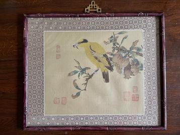 Chinees schilderij van op zijde geschilderde vogel beschikbaar voor biedingen