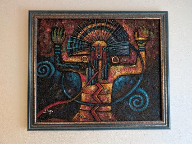 Ingelijst kleurrijk schilderij van B. Long, Antiek en Kunst, Kunst | Schilderijen | Modern, Ophalen