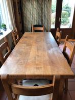 Massief eiken tafel met 6 stoelen 200x85cm, Ophalen, Gebruikt, Robuust, 4 tot 6 stoelen
