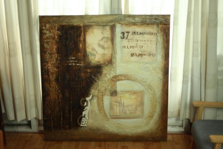 Moderne mixed-media schilderij op doek – 120 X 120 cm, Antiek en Kunst, Kunst | Schilderijen | Modern, Ophalen