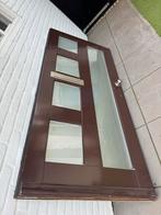 Bruine Voordeur met Glas, Doe-het-zelf en Verbouw, Deuren en Horren, Ophalen, Gebruikt, 80 tot 100 cm, 200 tot 215 cm
