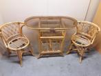 Bamboe /rotan set , 2 stoelen en tafel met glasplaat, Ophalen, Twee, Bruin, .