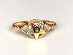 Gouden vintage ring emaille vrijmetselarij maat 18 1/4, Sieraden, Tassen en Uiterlijk, Antieke sieraden, Ophalen of Verzenden