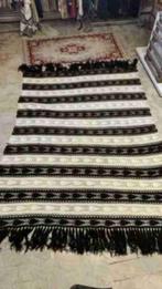 Vintage retro grand foulard sprei ecru bruin gehaakt