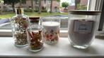 Geurkaarsen en droogbloemen in potje, Huis en Inrichting, Woonaccessoires | Kandelaars en Kaarsen, Ophalen of Verzenden, Zo goed als nieuw