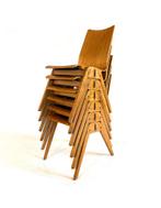 Set van 6 vintage plywood eetkamerstoelen ‘60, Huis en Inrichting, Stoelen, Ophalen of Verzenden, Zo goed als nieuw, Vijf, Zes of meer stoelen