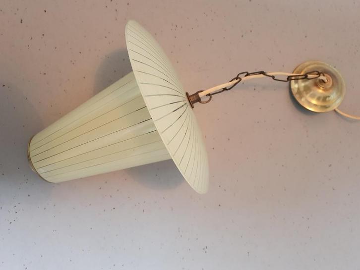 Jaren 50 hanglamp vintage, Huis en Inrichting, Lampen | Hanglampen, Gebruikt, Minder dan 50 cm, Glas, Metaal, Ophalen
