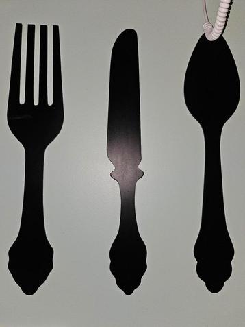 Groot zwart bestek 80 cm wanddecoratie vork mes lepel beschikbaar voor biedingen