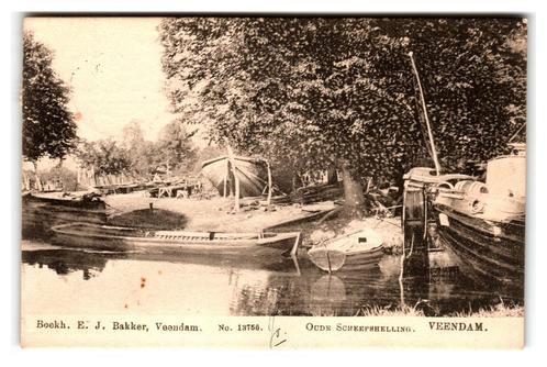 Veendam, Oude Scheepshelling. Tulpkaart, Verzamelen, Ansichtkaarten | Nederland, Gelopen, Groningen, Voor 1920, Verzenden