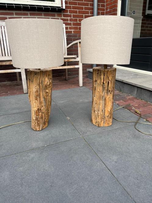 Set van 2 houten tafellampen, Huis en Inrichting, Lampen | Tafellampen, Zo goed als nieuw, 50 tot 75 cm, Hout, Ophalen
