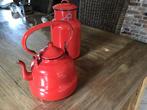Emaille melkbusje en ketel, rood, Antiek en Kunst, Antiek | Emaille, Ophalen of Verzenden
