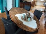 Grote oval mangohouten tafel 260 x 120 cm met 4 stoelen, Ophalen, Zo goed als nieuw