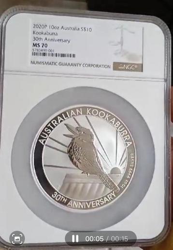 Kookaburra 2020p 10 oz zilver 30e anniversary pf 70  beschikbaar voor biedingen