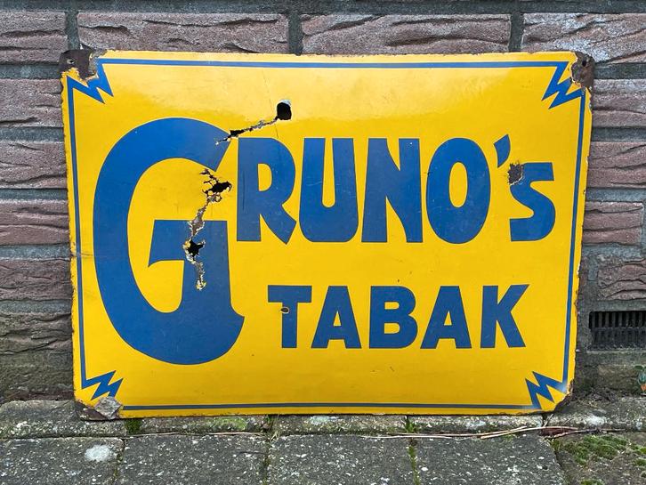 Emaille Reclamebord Gruno 's Tabak, Verzamelen, Merken en Reclamevoorwerpen, Gebruikt, Reclamebord, Ophalen of Verzenden