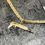 14k gouden ketting met hanger ak47 m4 koningsketting, Ophalen of Verzenden, Zo goed als nieuw, Goud