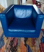 Leren stoel en bank Hulshoff (blauw), Ophalen, Gebruikt, Design, 75 tot 100 cm