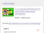 KPN Internet 30€ per maand abonnementscode, Tickets en Kaartjes, Kortingen en Cadeaubonnen, Eén persoon, Cadeaubon