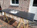 Aanrecht blad 180 cm met rvs spoel bak met plug, Ophalen, Gebruikt, Zwart, 150 tot 200 cm