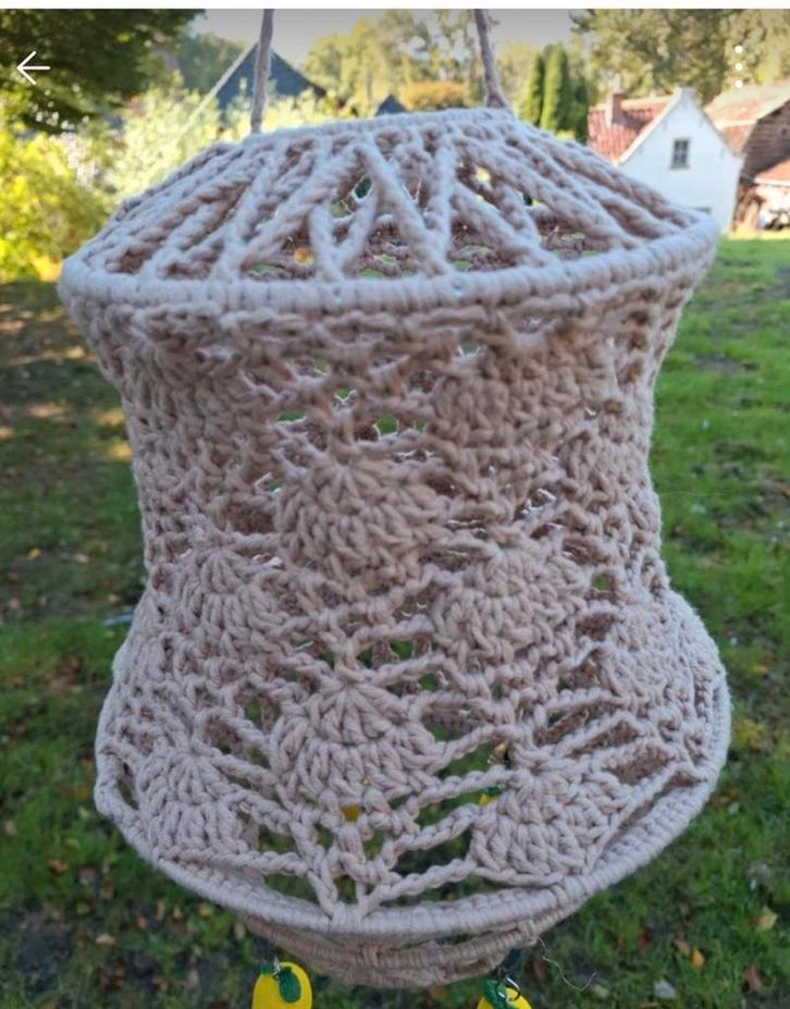 Gehaakte Lamp - Sfeervolle Verlichting, Huis en Inrichting, Lampen | Lampenkappen, Nieuw, 25 tot 50 cm, Rond, Beige, Ophalen of Verzenden