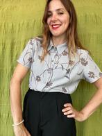 Vintage blouse / shirt - bloemenprint - grijs - 40/L/large, Kleding | Dames, Maat 38/40 (M), Ophalen of Verzenden, Vintage, Grijs