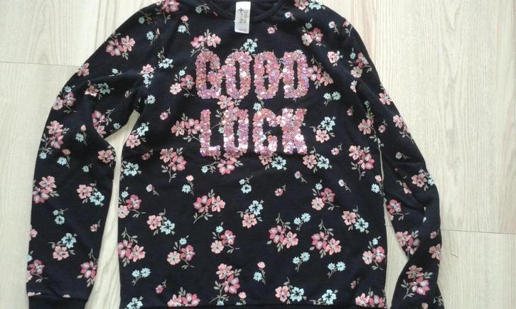 Zwarte sweater bloemen maat 170 - 176, Kinderen en Baby's, Kinderkleding | Maat 170, Gebruikt, Meisje, Trui of Vest, Ophalen of Verzenden